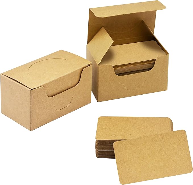 250 PCs Original Wood Color Blank Kraft Paper Round Corner Flash Word Message Gift DIY Index Card (3.5” X 2.1”)