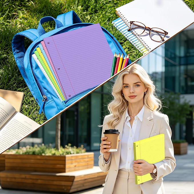 Loose Leaf Paper 8" x 10.5" Colored Filler Paper 120 Sheets 3 Hole Punched Lined Paper 8 X 10.5 College Ruled Notebook Paper for 3-Ring Binders Notepad Writing Note Pads for Home,Office,School Supplie