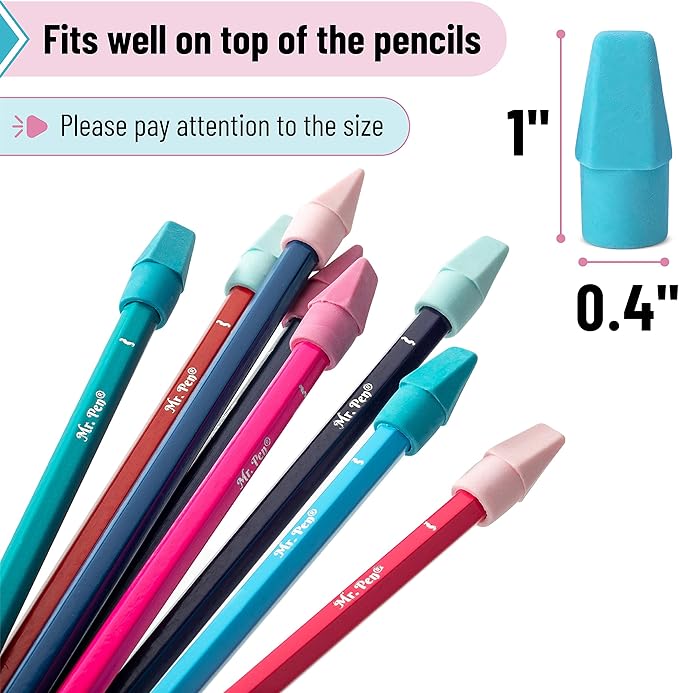 Mr. Pen- Pencil Erasers Toppers, 500 Pack, Colorful, Latex Free, No Smudge, Mr Pen Erasers for Pencils