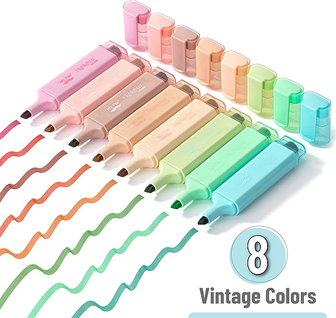 Mr. Pen- Highlighters, 8 Pack, Vintage Colors, Highlighters with Firm Chisel Tip, Quick Dry & Non-Toxic, No Bleed on Standard Paper, Ideal for Highlighting, Underlining, Journaling & Coloring