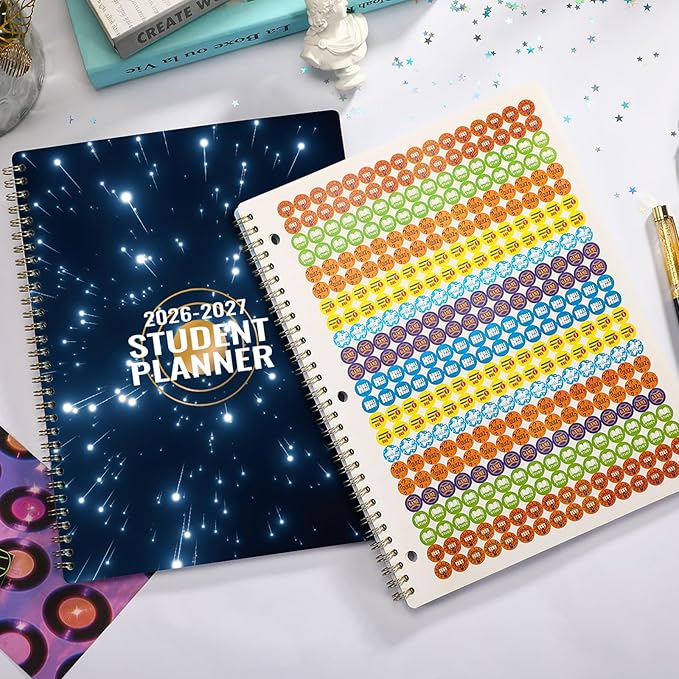Student Planner 2026-2027 - August 2026 - June 2027, Weekly & Monthly planner for Students 11"x 8.3", Flexible Cover, Strong Golden Binding, Printed Tabs, with Stickers