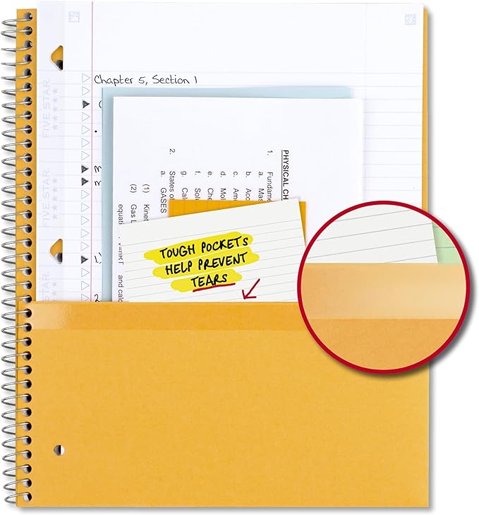 Five Star Spiral Notebook + Study App, 3 Subject, College Ruled Paper, 8-1/2" x 11", 150 Sheets, Fights Ink Bleed, Water Resistant Cover, White (72464) (Pack of 6)