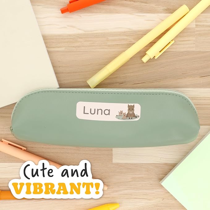 Camp Name Labels for Kids (33) – Custom Waterproof Stickers for Water Bottles, Lunch Boxes, Daycare & School with Unique Designs - Forest Animals