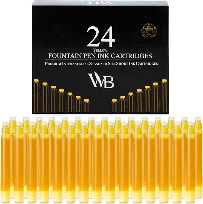 Wordsworth & Black 24 Pack Fountain Pen Ink Refills - Set of 24 Yellow Ink Cartridges - International Standard Size - Length APPR 2.3" - Base Diameter APPR 0.24" - Disposable and Generic