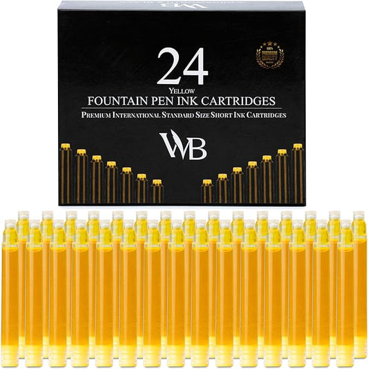 Wordsworth & Black 24 Pack Fountain Pen Ink Refills - Set of 24 Yellow Ink Cartridges - International Standard Size - Length APPR 2.3" - Base Diameter APPR 0.24" - Disposable and Generic