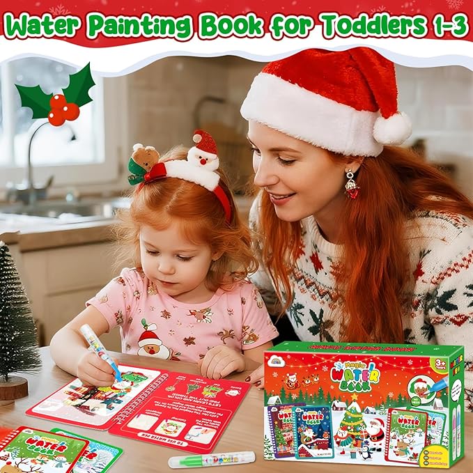 ZMLM 24 Pack Water Coloring Book for Toddlers - Mess Free Water Painting Book,Reusable Magic Paint with Water Doodle Books Party Favors for Kids Ages 3-5 Drawing Toys Gift for Girl Boy (Christmas)