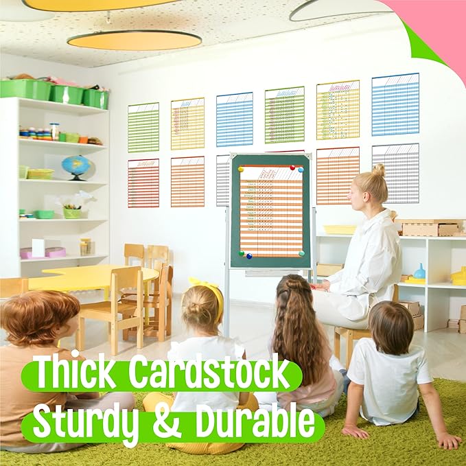 6 Pack Dry Erase Incentive Chart, 6 Multi-Color Tracking Chart for Chore/Responsibility/School Attendance/Homework Progress Tracking, 27 Rows X 15 Columns (11" x 17")