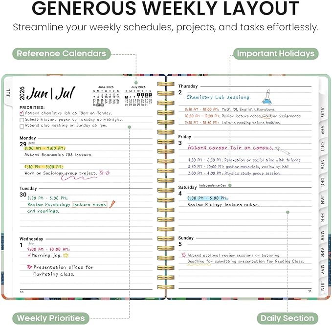 Planner 2026–2027, Academic Monthly Weekly Spiral Calendar, July 2026 – June 2027, Hardcover Agenda Notebook with Tabs, 6.3" x 8.5", Perfect for Students, Teachers, School & Daily Planning - Shelf Stories