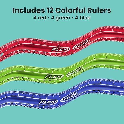 It's Academic Flexi Rulers, 12-inch Flexible Non-Breakable Ruler, 12-Pack, Assorted