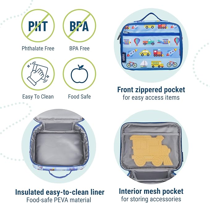 Wildkin Kids Insulated Lunch Box, Keeps Food Hot or Cold, BPA-Free with Mesh Pockets & Easy-Clean Lining – Ideal for School, Travel & Daycare – On the Go