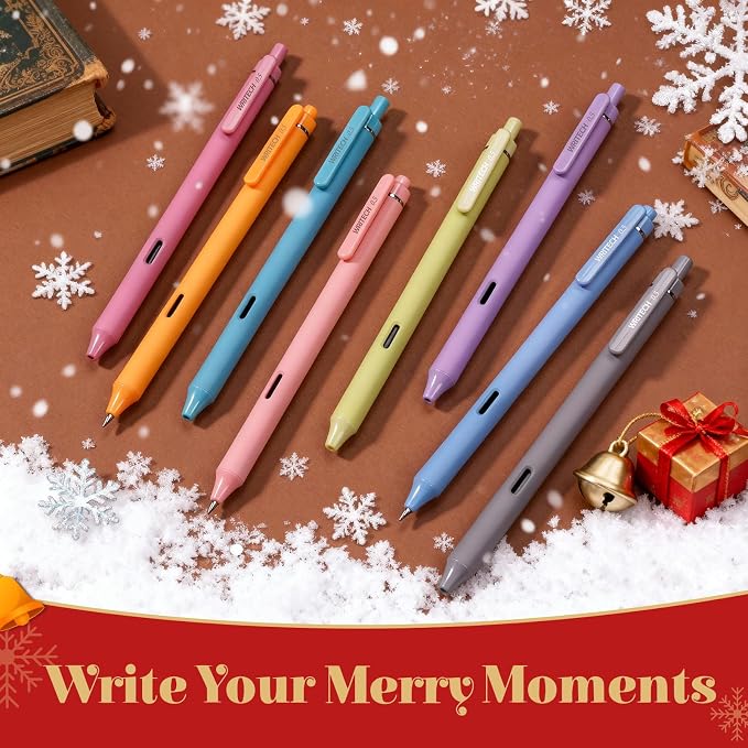 WRITECH Fine Point Gel Pens: 8ct 0.5mm Multi Colored Ink Colors Retractable Pen for Smooth Writing Note Taking Journaling Assorted Coloring No Bleed & Smear & Smudge (Vintage Set)