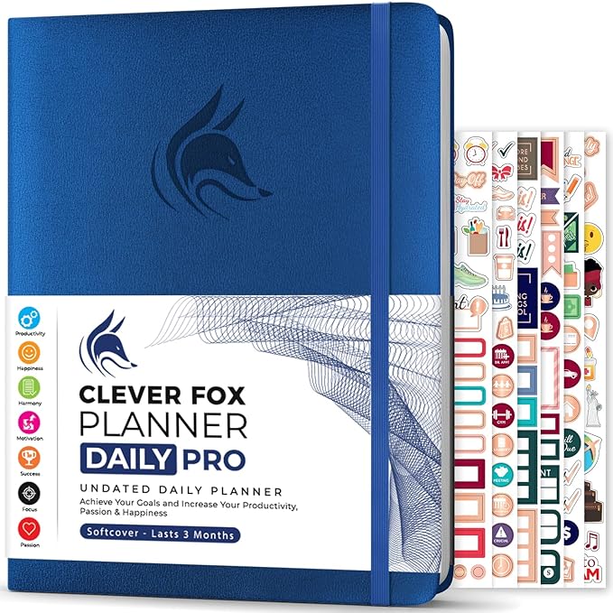 Clever Fox Planner Daily PRO - 8.5 x 11" A4 Size Daily Life Planner and Gratitude Journal to Increase Productivity, Time Management and Hit Your Goals - Undated - Lasts 3 Months (Mystic Blue)