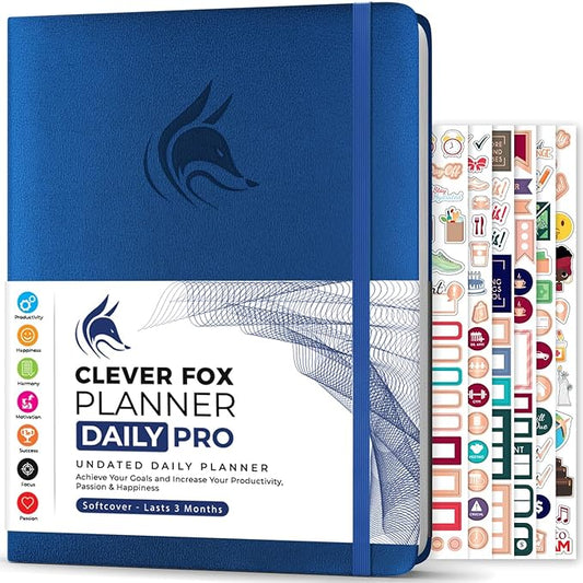 Clever Fox Planner Daily PRO - 8.5 x 11" A4 Size Daily Life Planner and Gratitude Journal to Increase Productivity, Time Management and Hit Your Goals - Undated - Lasts 3 Months (Mystic Blue)