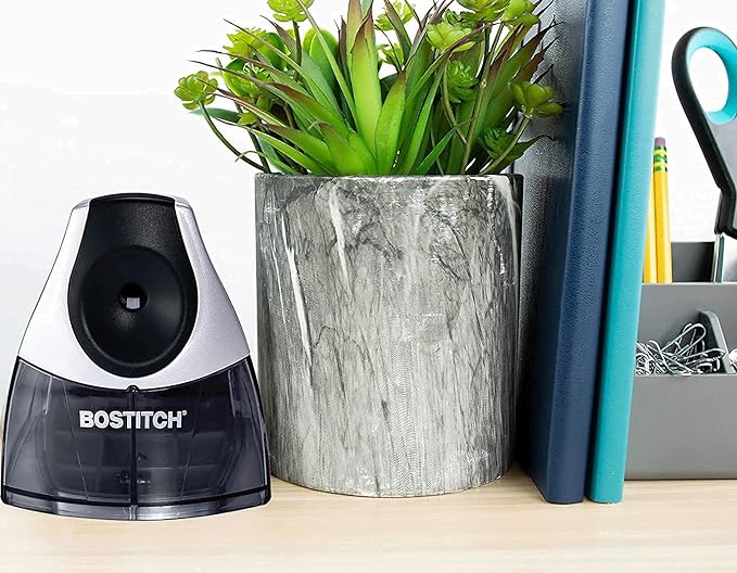 Bostitch Office Electric Pencil Sharpener for Classroom & Desk Use, Heavy-Duty Stall-Free Motor, High-Capacity Shavings Tray, Silver