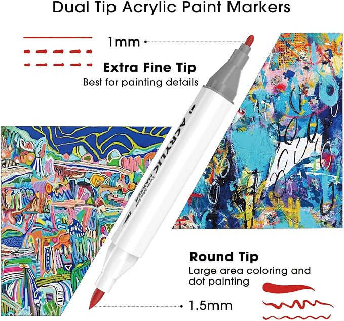 80 Colors Acrylic Paint Markers, Dual Tip Brush & Fine Tip
