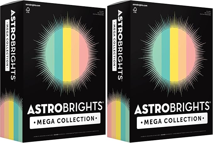 Astrobrights Colored Paper, 625 Sheets, 24 lb./89 gsm, 8.5" x 11" | Punchy Pastel 5-Color | Pack of 2 | Mega Collection