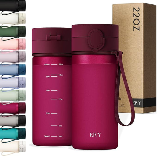 KIVY Slim Water Bottle 22oz with Leakproof Flip Lid [Lightweight & Shatterproof] - Small Drinking Waterbottle - Tritan Bottle Without Straw for School, Sport & Travel - Drinking Bottle - BPA Free