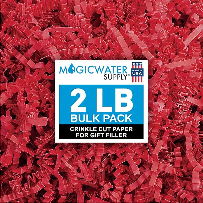 MagicWater Crinkle Cut Paper for Gift Baskets - 2LB - Red - Perfect for Shredded Paper Filler, Basket Filler, Gift Boxes, Bridesmaid Gifts, Christmas Stuffers & More – Ideal for All Occasions