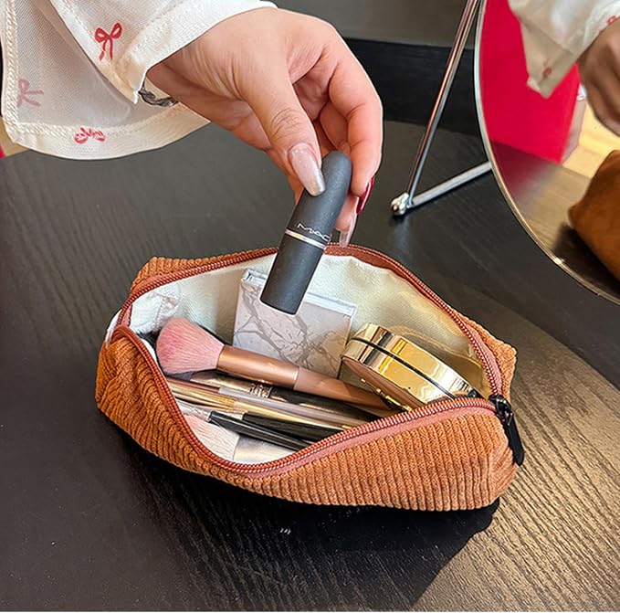 Corduroy Pencil Case for Girls Kids Large Capacity Aesthetic Pen Pouch Makeup Bag Cosmetic Organizer Cute Stationery Storage Bag for School Office Travel Minimalist Pencil Box (Pink)