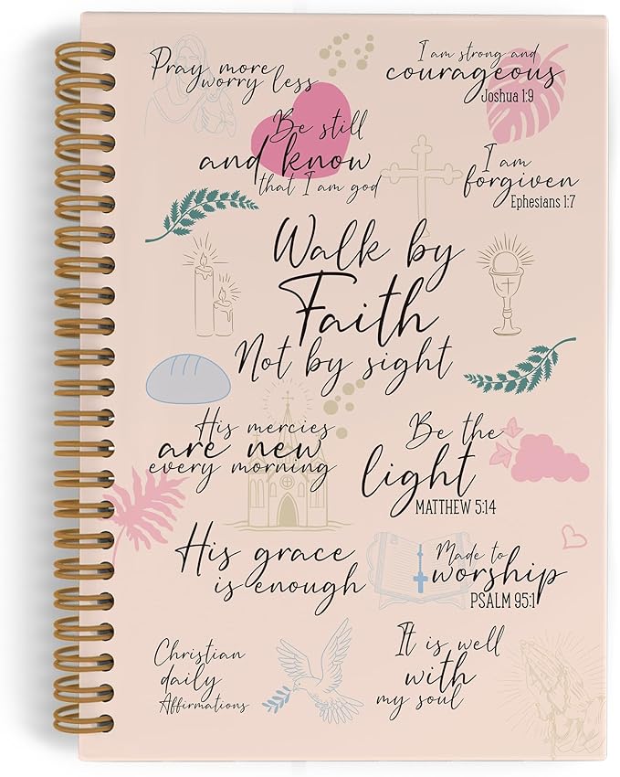 Christian Bible Spiral Notebook for Women, Walk by Faith Not by Sight Journal Notebook, Inspirational Christian Notebooks for School Work, Bible Scripture Office Supplies Gifts for Girls,5.5x8.3