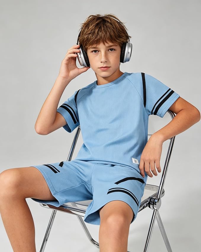 Cakaner Tween Boys Clothes Summer Simple Print T-Shirt And Shorts Set 2 Pieces Teen Trendy Outfits Size 7-14 Year
