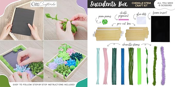 WeVeel Cozy Craftworks Chenille Stem Flower & Succulent Craft Kit for Adults – Create a Wildflower Bouquet and Succulent Box Garden – Relaxing DIY Botanical Arts & Crafts Set