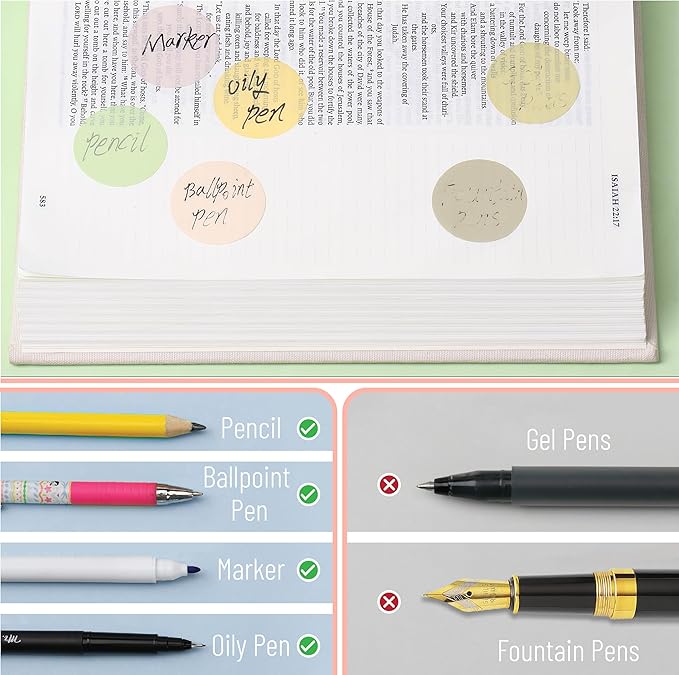 Mr. Pen- Round Transparent Sticky Notes, 1.1” Diameter, 14 Pads, 560 Sheets, Colorful, Water-Resistant See-Through Sticky Notes & Fineliner, Smooth Writing, Note Tabs for Bible Journaling, Studying