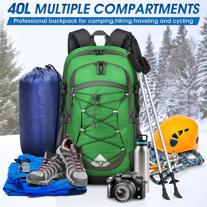 IGOLUMON Hiking Backpack 40L Packable Lightweight Camping Daypack Men Women | Multi-compartment storage Water-resistant Foldable Nylon Material Hiking Day pack for Camping Cycling Outdoor