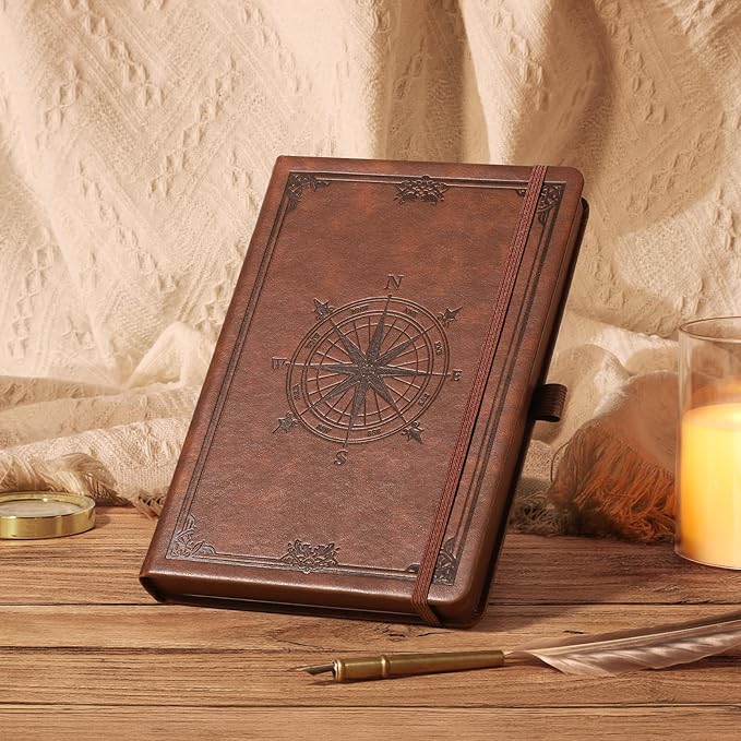 AHGXG Thick Journal Blank Notebook for Men - 320 Numbered Pages A5 Notebook for Writing, 100gsm Plain Paper, Vintage Leather Hardcover, for Women Work Office School, 5.75'' X 8.38''- Brown