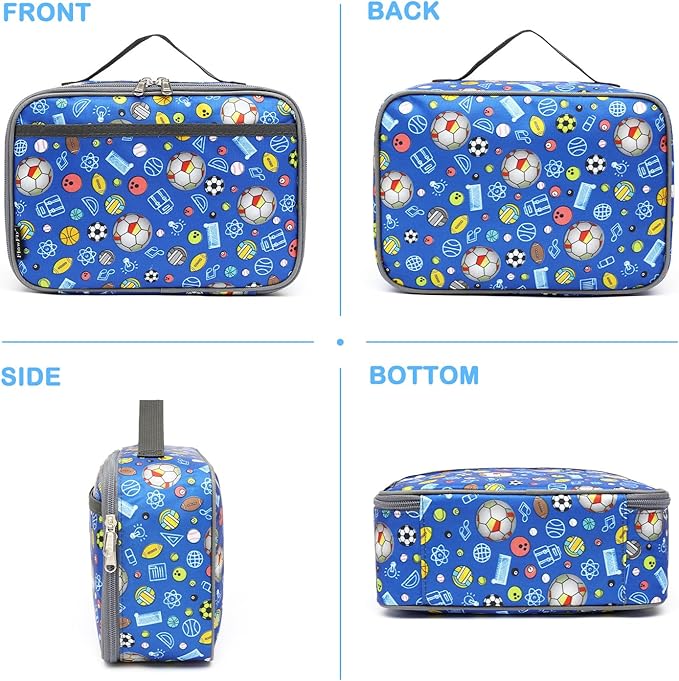FlowFly Kids Lunch box Insulated Soft Bag Mini Cooler Back to School Thermal Meal Tote Kit for Girls, Boys,football