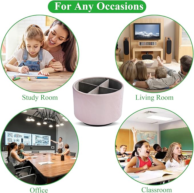 Round Leather Art Supply Organizer,Remote Control Holder,360 Degree Spinning,Multi-Functional Pencil Holder,4 Compartments Desktop Stationary Organizer(1-Hill Pink)