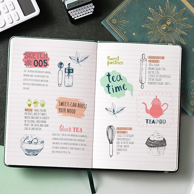 Artfan Ruled Notebook/Journal – Premium Thick Paper Faux Leather Classic Writing Notebook with Pocket + Page Dividers Gifts, Banded, Large, 144 Pages, Hard Cover, Lined (5.8 x 8.4) - Cyan