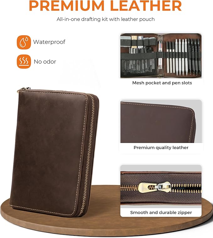 STAGEEK 45PCS Black & Silver Metal Mechanical Pencil Set in Leather Case, 0.5, 0.7, 0.9, 2.0mm Drafting Pencils with 28 Tubes(6B 4B 2B HB 2H 4H & Colors)Lead Refills for Art Drawing, Sketching,Writing