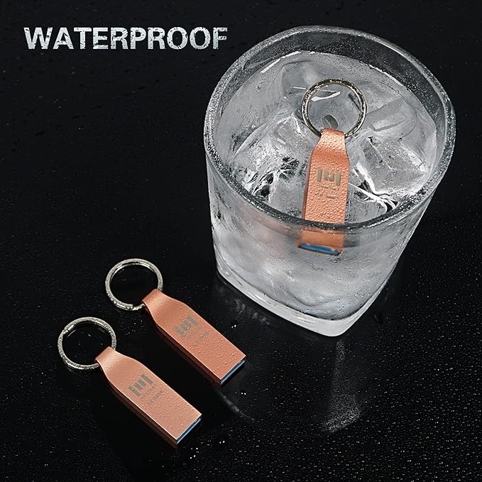 MOSDART 128GB Waterproof USB3.0 Flash Drive, Speed Up to 90MB/S, exFAT Metal Memory Stick with Keychain, for System Back, Data Storage, Rose Gold
