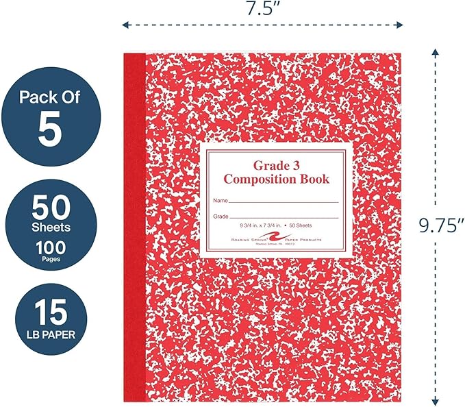 Roaring Spring Grade 1 Composition Book, 9 3/4 in X 7 3/4 in, 50 sheets, 5PK