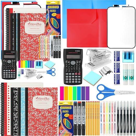 Gilprop 1 Set Middle and High School Supplies Kit, 51 Pcs Per Set Back to School Supplies College Bundle Essential Stuff Bulk Stapler Notebook Calculator for Senior Student Teen Classroom