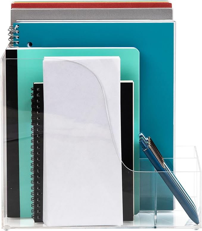 Mind Reader Vertical File Storage, Desktop Organizer, Magazine Holder, Office, Acrylic, Clear