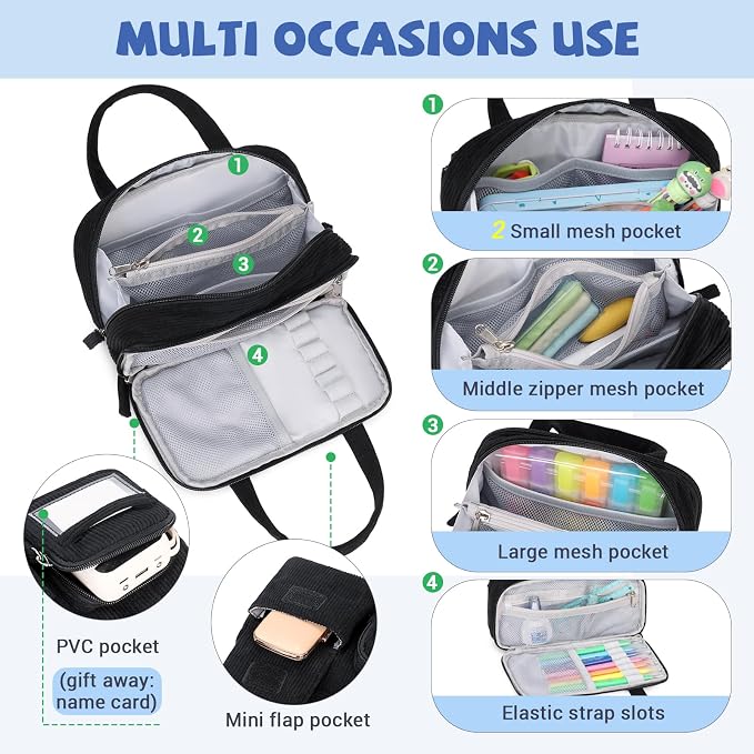 Pencil Case Corduroy Multiple Compartments Pouch Bag for Girl, Black