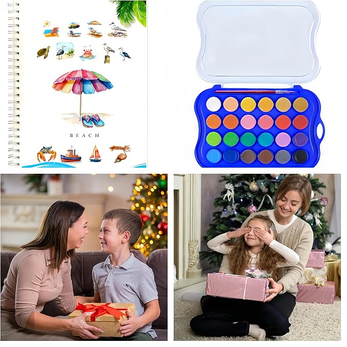 24 Colors Watercolor Book With Paint，Beginner Watercolor Workbook Kit, Watercolors Workbook (24 Colors - Beach)