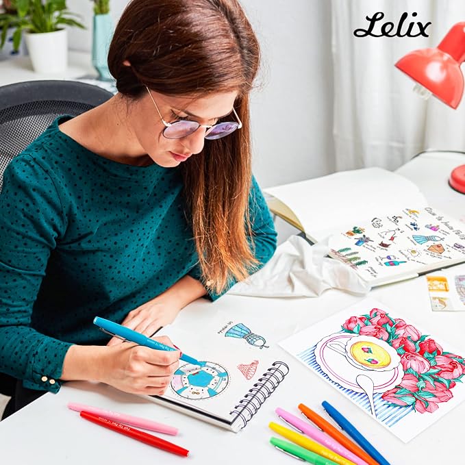 Lelix Felt Tip Pens, 15 Colors, 0.7mm Medium Point, Felt Tip Markers Pens for Journaling, Writing, Note Taking, Planner, Perfect for Art Office and School Supplies