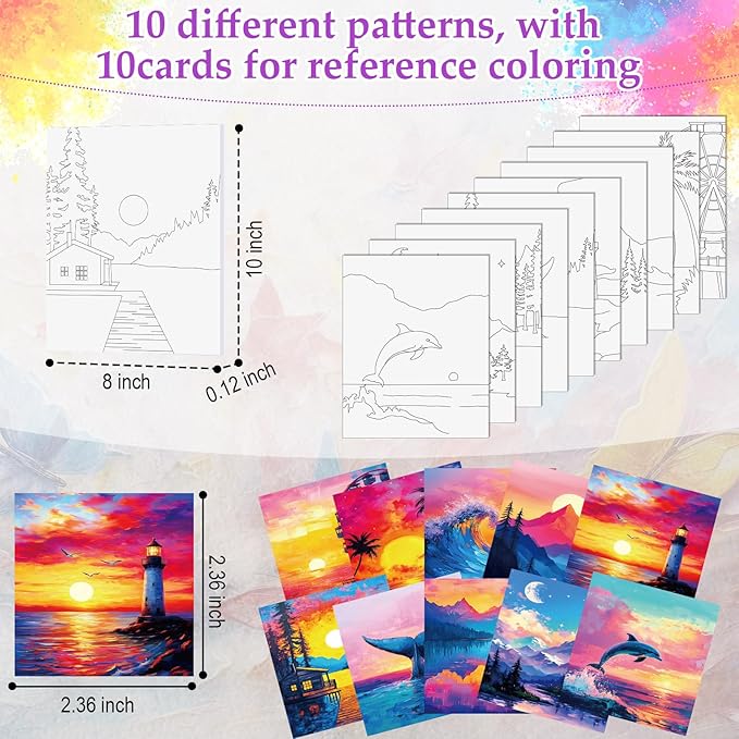 Ctosree 72 Pcs Natural Scenery Paint and Sip Kit for Adults 8'' x 10'' Pre Drawn Canvas for Painting DIY Pre Printed Canvas for Party Favor Afro Acrylic Painting Kit Wood Easel Brushes Bulk
