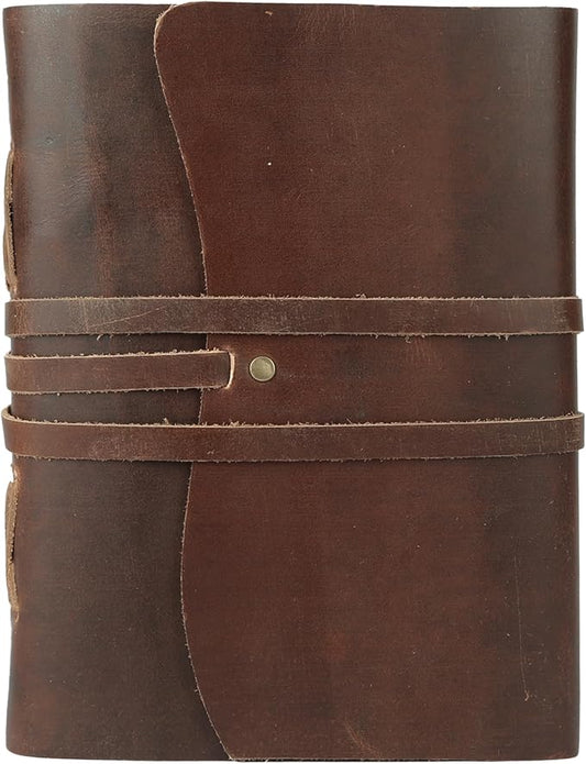 KomalC Dark Tan Leather Journal 7x5 | Handmade Vintage Notebook with Unlined Pages | Rustic Cotton Paper | Antique-Style Travel Diary & Sketchbook for Men & Women