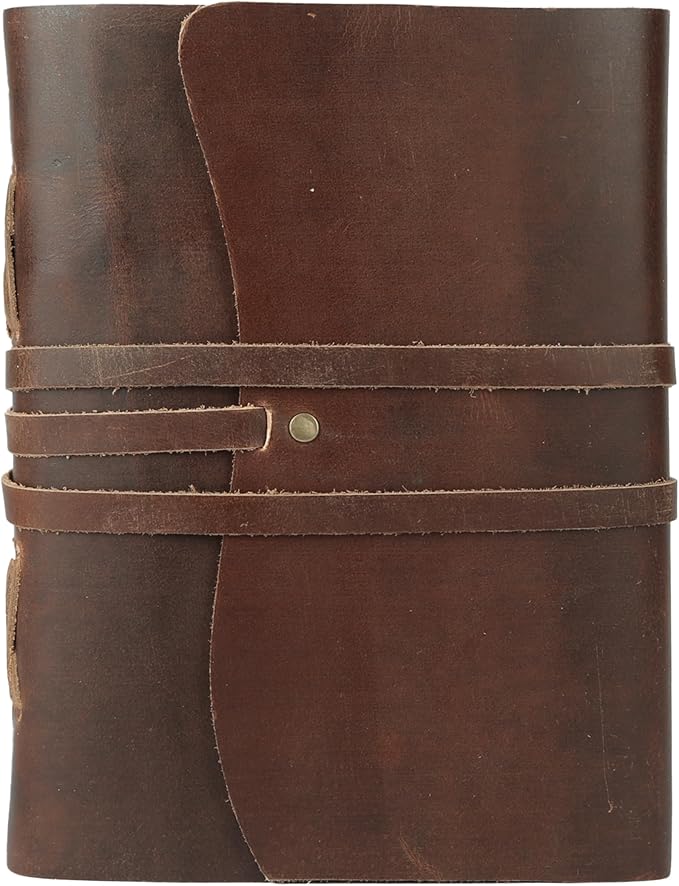 KomalC Dark Tan Leather Journal 8x6 | Handmade Vintage Notebook with Unlined Cotton Paper | Rustic Writing Diary & Sketchbook | Antique Travel Journal for Men & Women