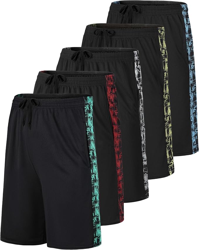 Real Essentials 5 Pack: Boys' Mesh Basketball Athletic Shorts with Pockets – Teen Kids Youth Quick Dry Soccer Running Gym