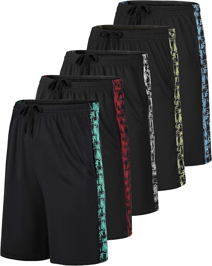 Real Essentials 5 Pack: Boys' Mesh Basketball Athletic Shorts with Pockets – Teen Kids Youth Quick Dry Soccer Running Gym