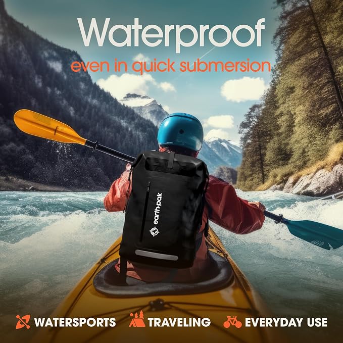 Waterproof Dry Bag Backpack 35L - Kayaking Boating Fishing Rafting Marine | Black 35L dry bag: 500D PVC, abrasion resistant build, IPX8 phone case for river and lake trips