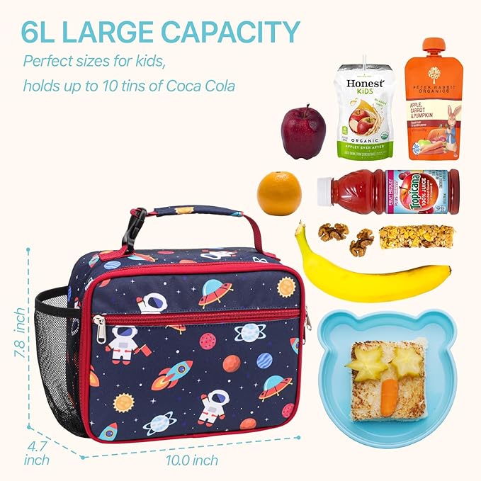 Bagseri Kids Lunch Bag Boys - Thermal Insulated Lunch Box Tote with Water Bottle Holder, Reusable Leak-Proof Kids Lunch Box for Daycare & School, Space Astronaut (Containers Not Included)