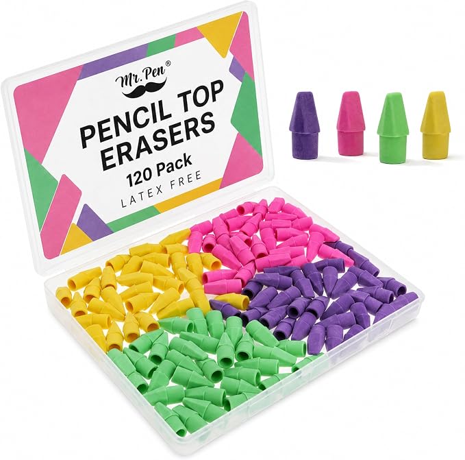 Mr. Pen- Pencil Top Erasers Bulk, 120 Pack, Latex-Free, No-Smudge