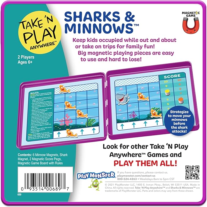 Take N Play, Anywhere Sharks & Minnows, Board Games for Kids- Board Games for Family Night, Family Games, Game Night, Family Board Games, Kids Toys, Travel Games, Preschool Toys, Ages 6+