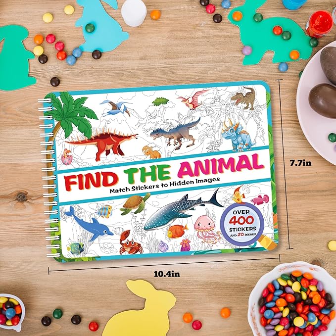 Kalysky Dinosaur and Ocean Animal Scene Sticker Book for Kids Ages 4-8, Search and Find Sticker Activity Book–Travel Toys for Toddlers, Airplane & Road Trip Games, Educational Fun